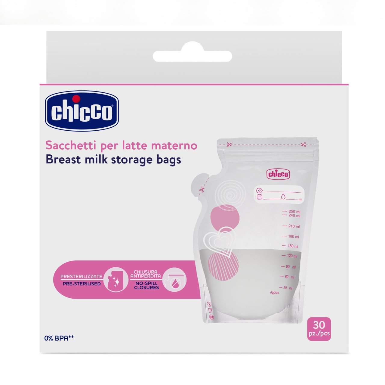 Bewaarzakjes voor melk 250Ml 30X Chicco - 0