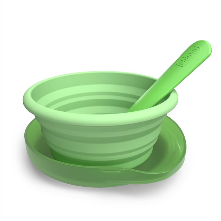Piattino collassabile in silicone con custodia e cucchiaio - 0m+