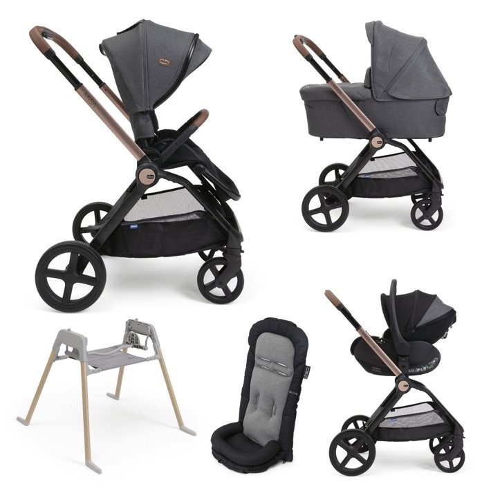 Trio Mysa con capazo Flexi y reclinado del primer asiento