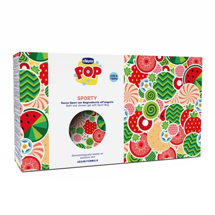 Chicco POP Set "Sporty" Dusch-und Badegel Wassermelone 300ml mit Sportbeutel