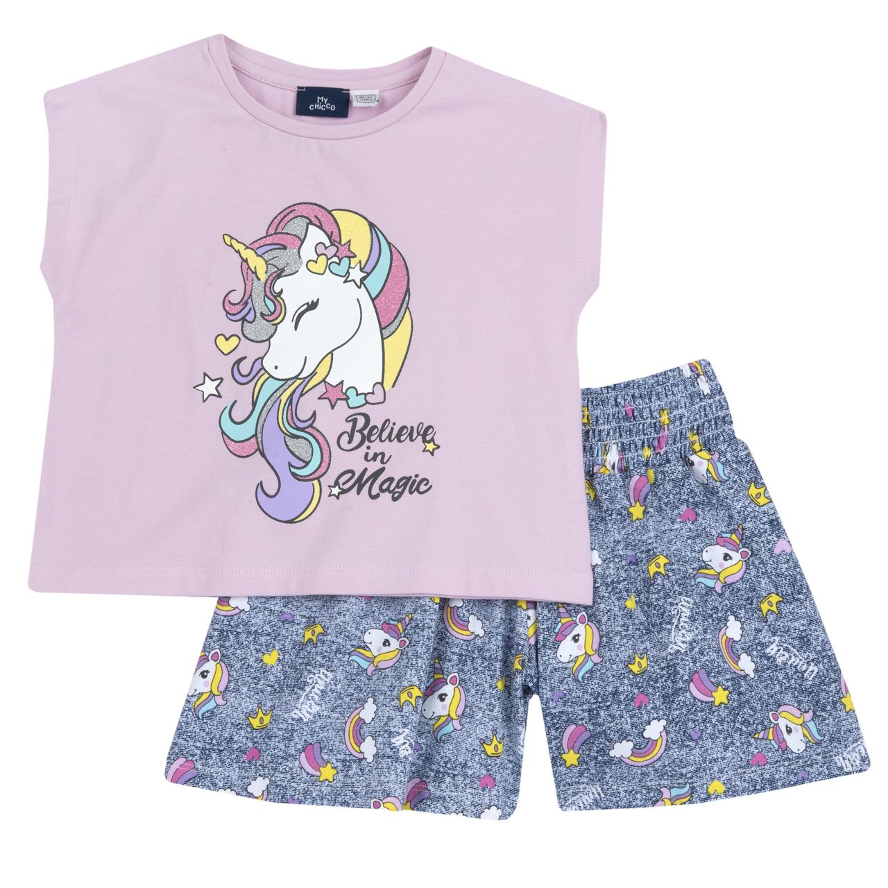 Completo maglietta pantaloni corti fantasia unicorno Chicco - 0