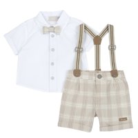 Erkek Bebek Kısa Kollu Gömlek ve Askılı Şort Takımı