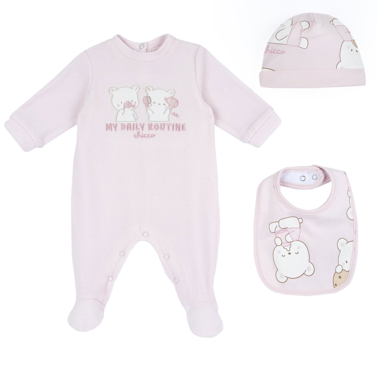 Conjunto presente com babygrow, gorro e babete Chicco - 0