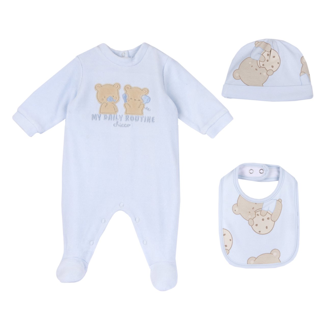 Conjunto presente com babygrow, gorro e babete Chicco - 0