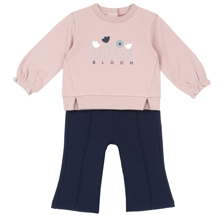 Conjunto de camisola com gola redonda e calças