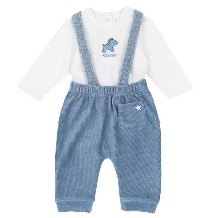 Conjunto de body com calças com suspensórios