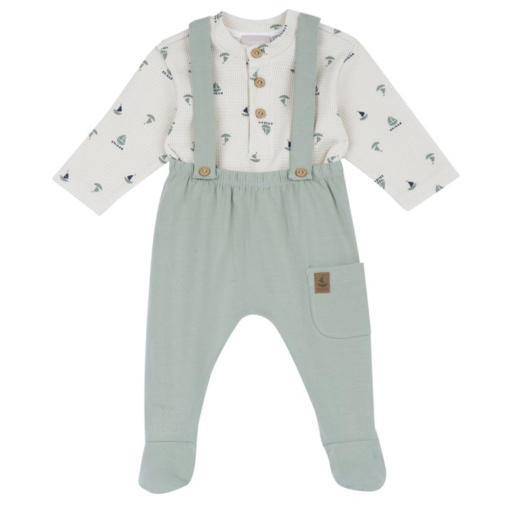Conjunto de camisola com barcos e calças com pés