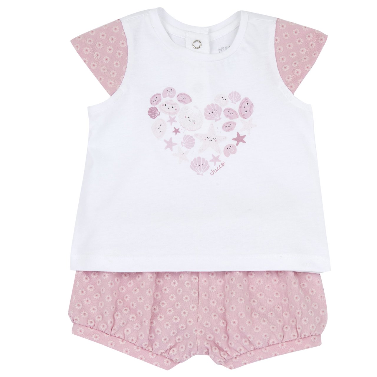 Conjunto con camiseta con conchas y pantalones cortos con flores Chicco - 0