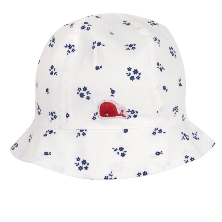 Chapéu com padrão de flores e bordado de baleia