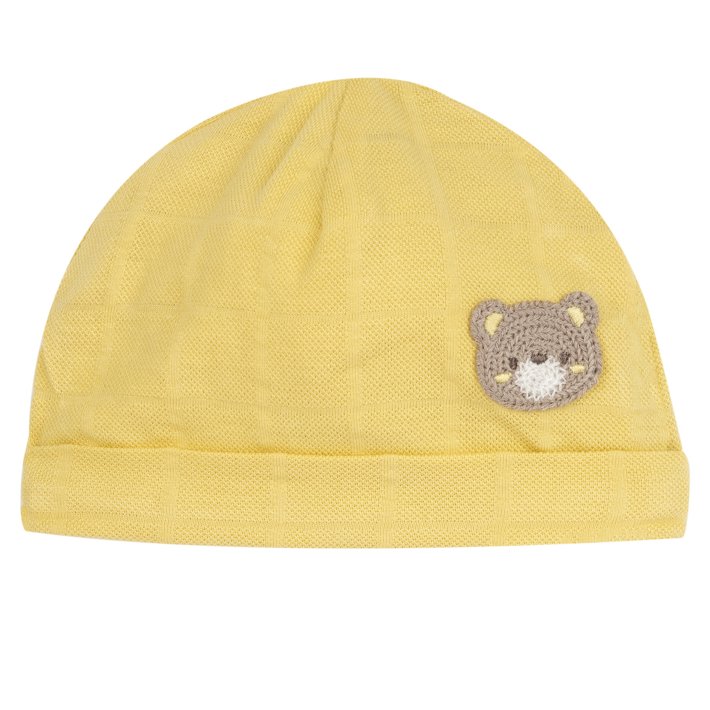 Gorro amarelo com bordado de ursinho