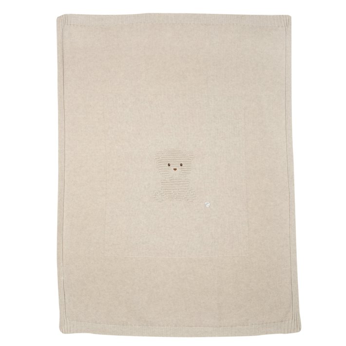 Manta de punto beige con osito