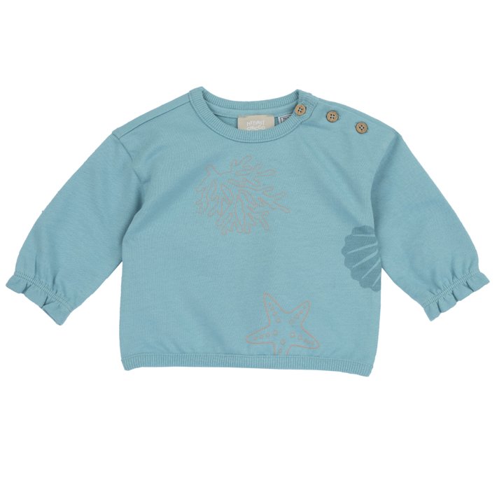 Camisola azul com padr&atilde;o de conchas