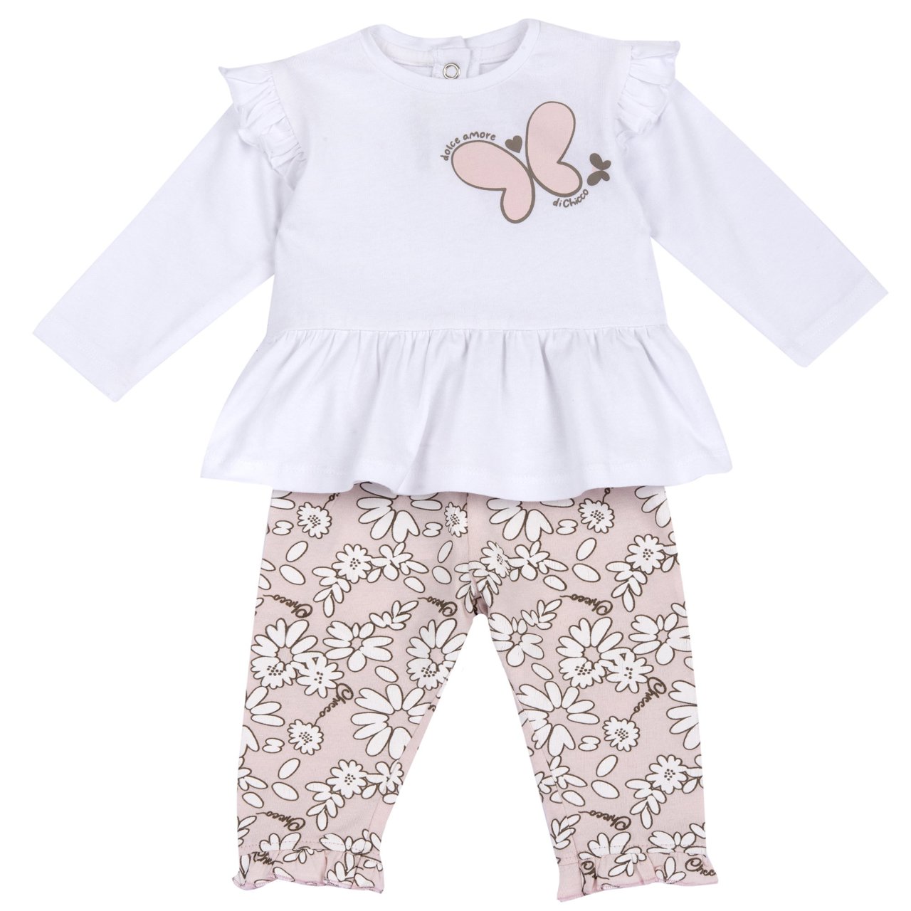 Chicco Set 2 Pezzi Neonata: T-shirt Manica Lunga E Leggings Fantasia Zebrata, Cotone, Colore Caffellatte, 0-24 Mesi