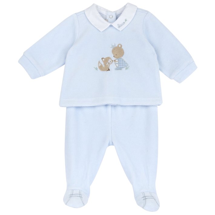 Conjunto de camisola com ursinho e raposa e calças com pés