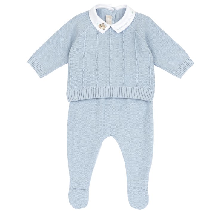 Conjunto de camisola e calças com pés de malha