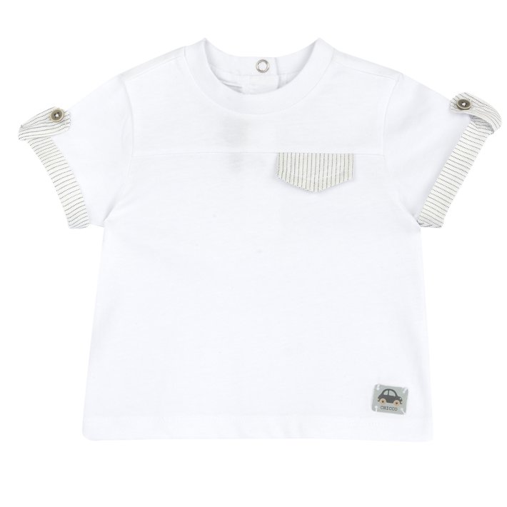 T-shirt com Bolso às Riscas
