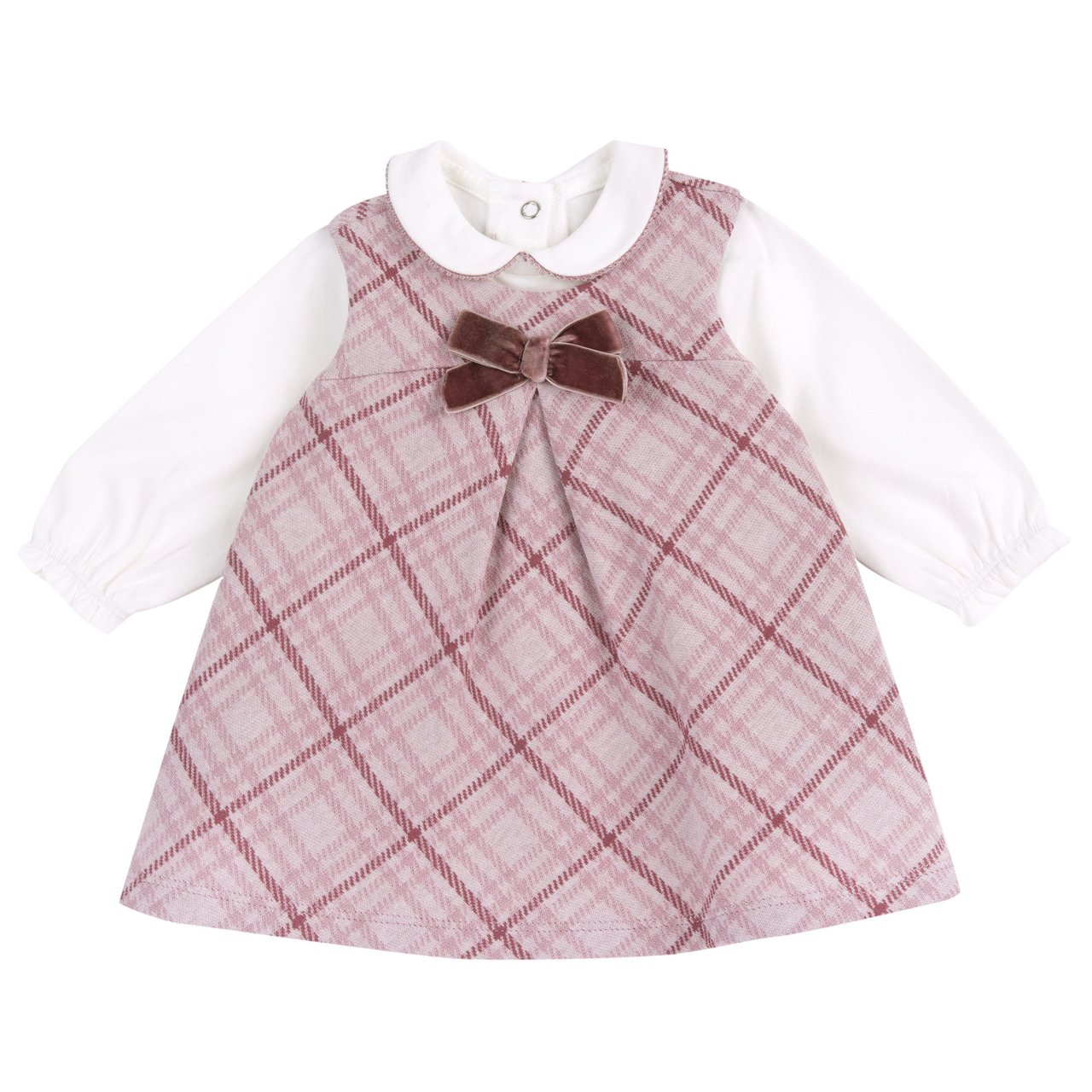 Conjunto de Body Blanco y Vestido Rosa de Cuadros Chicco - 0