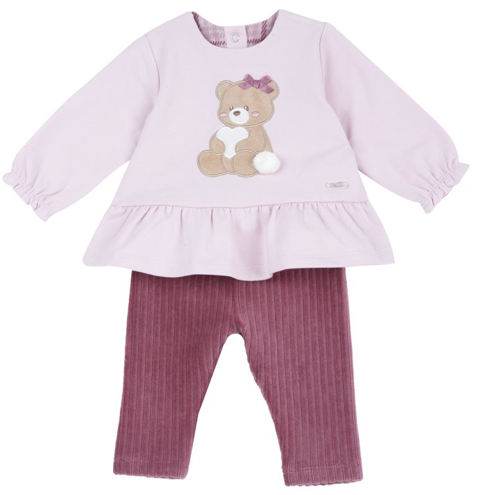 Conjunto de Camisola com Ursinho e Leggings Rosa