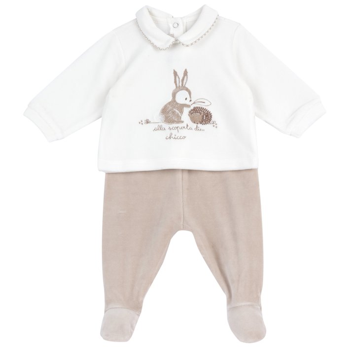 Conjunto de Camisola e Cal&ccedil;as com P&eacute;s com Coelhinho e Ouri&ccedil;o