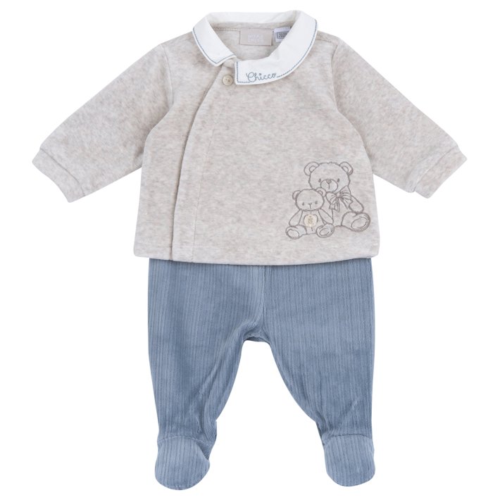 Conjunto de Camisola com Ursinho Bordado e Cal&ccedil;as com P&eacute;s Azuis