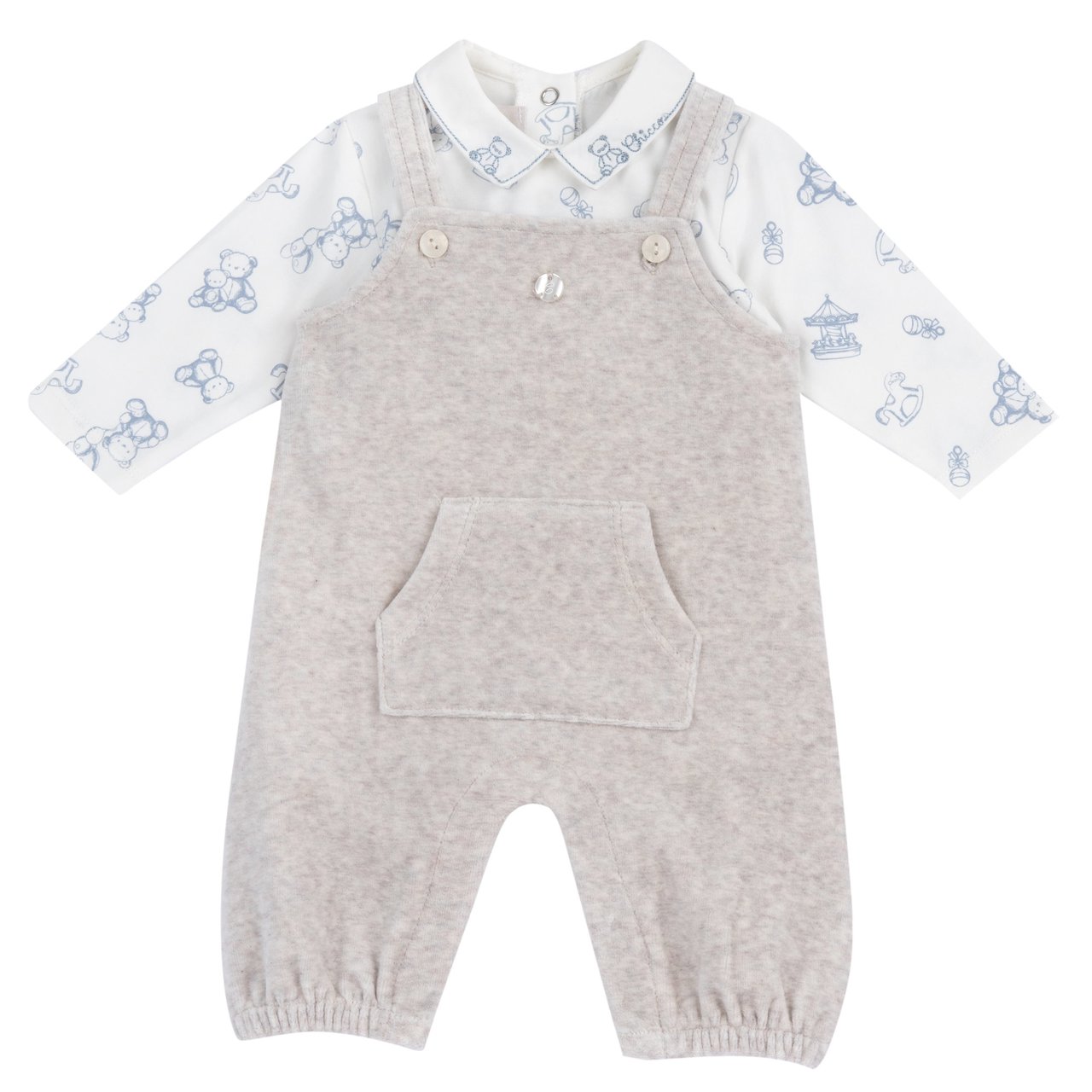Conjunto de Body con Ositos y Peto Largo Beige Chicco - 0