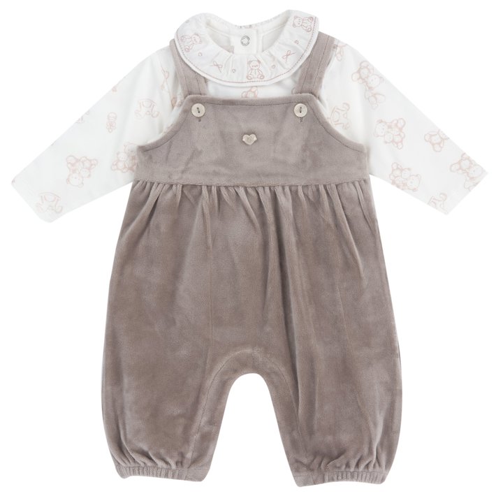 Conjunto de Body con Ositos y Peto Largo Beige