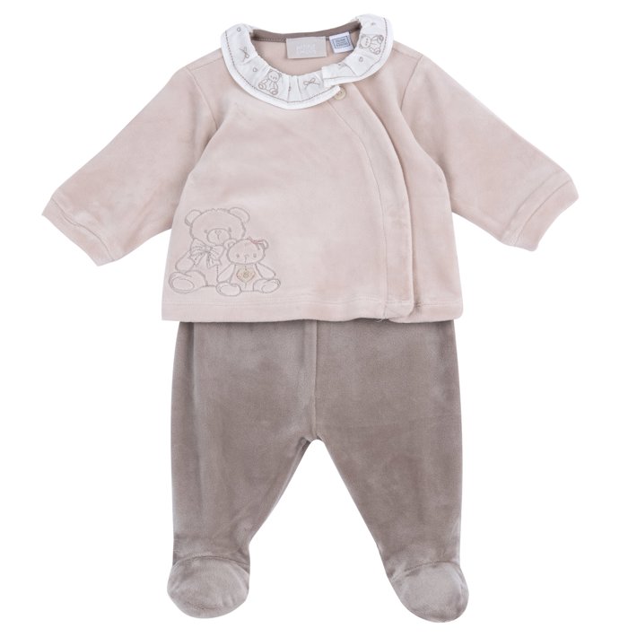 Conjunto com Camisola Rosa com Ursinho e Cal&ccedil;as com P&eacute;s Castanhas