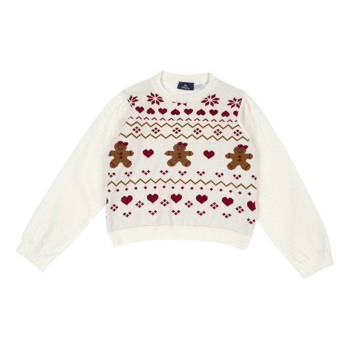 Camisola de Natal Branca com Detalhes Vermelhos