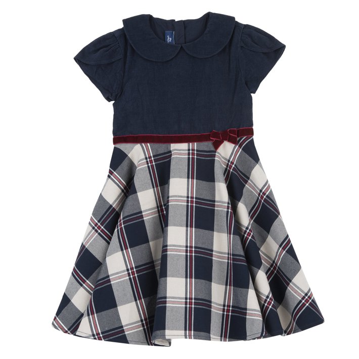 Vestido de Manga Corta con Falda a Cuadros