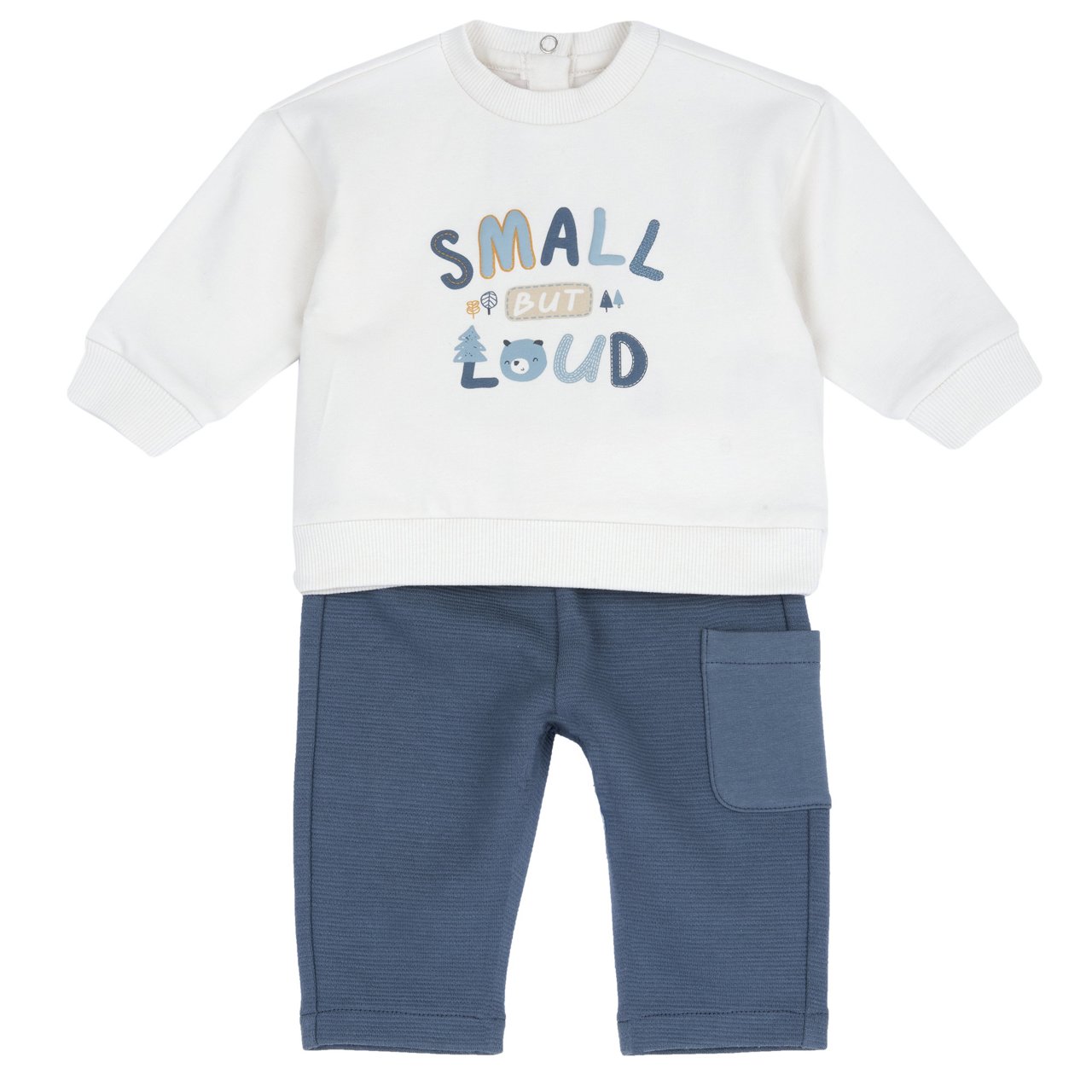 Conjunto de Sudadera "Small But Loud" y Pantalones Largos Azules Chicco - 0