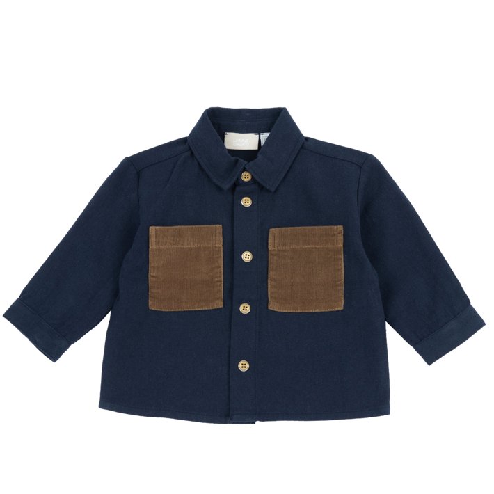 Camisa Azul com Bolsos em Bombazine