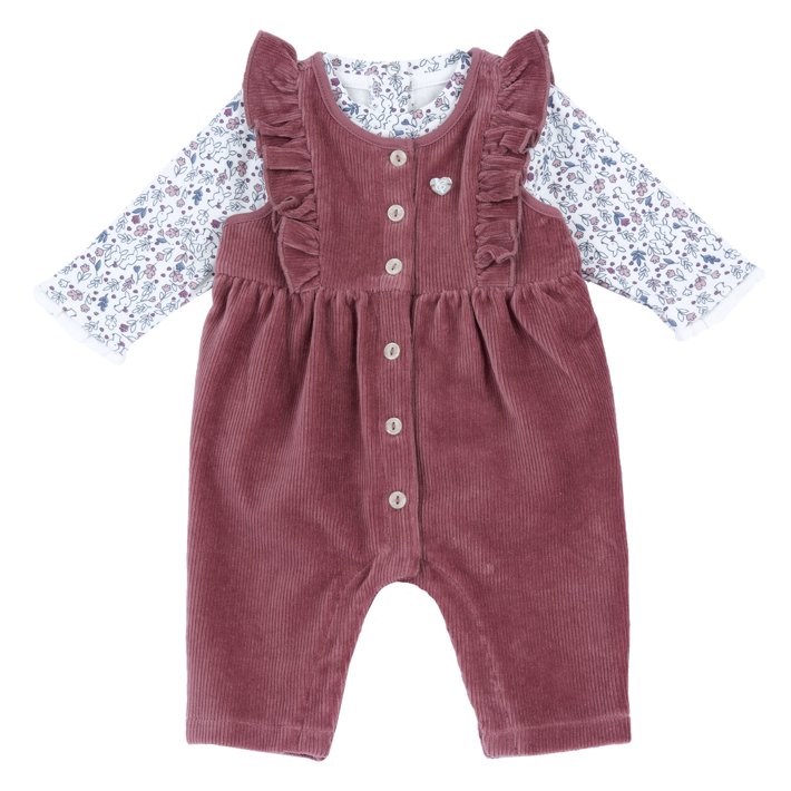 Conjunto de Body de Flores y Peto Largo de Canal&eacute; Rosa