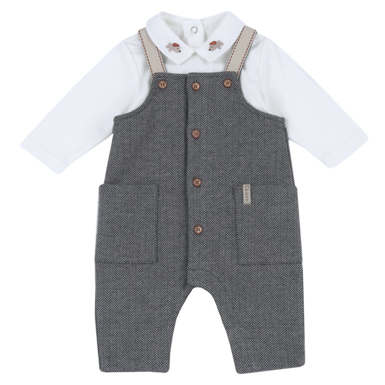 Conjunto de Body Blanco y Peto Largo Gris Chicco - 0