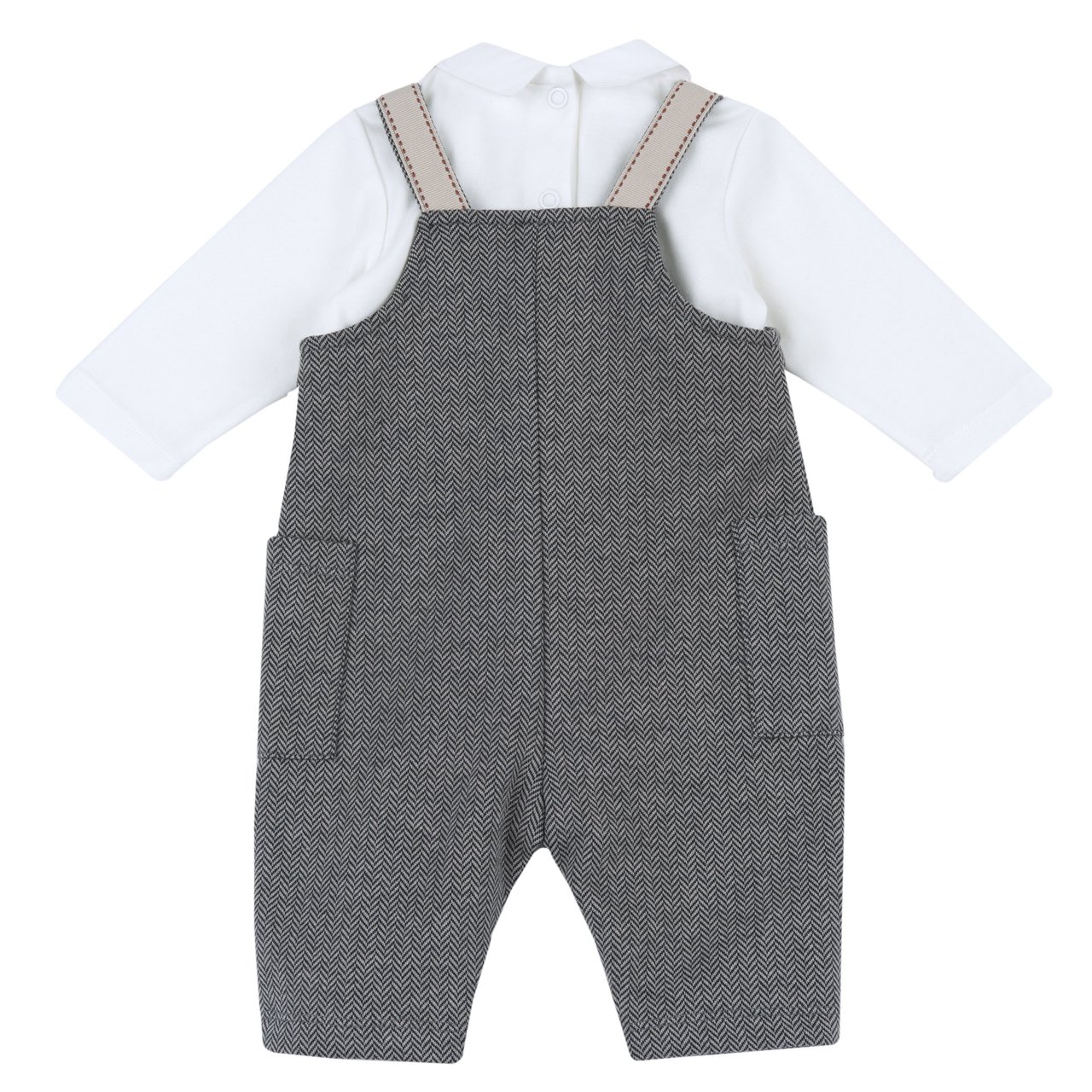 Conjunto de Body Blanco y Peto Largo Gris Chicco - 1
