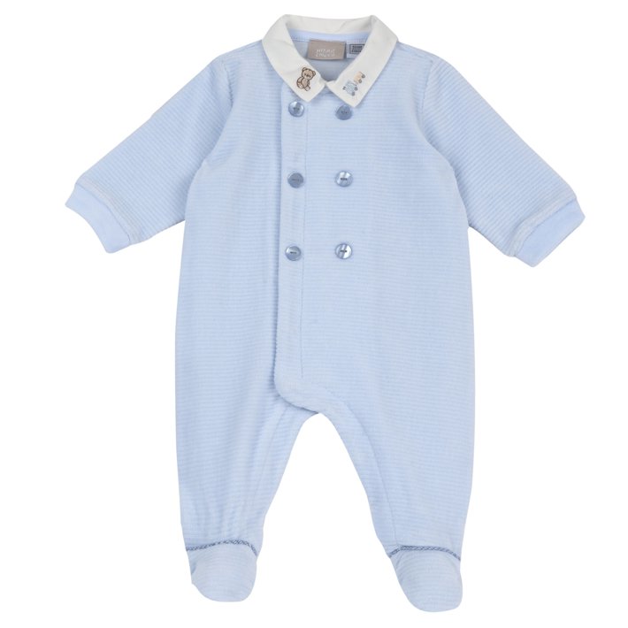 Babygrow Azul com Ursinho e Comboio na Gola