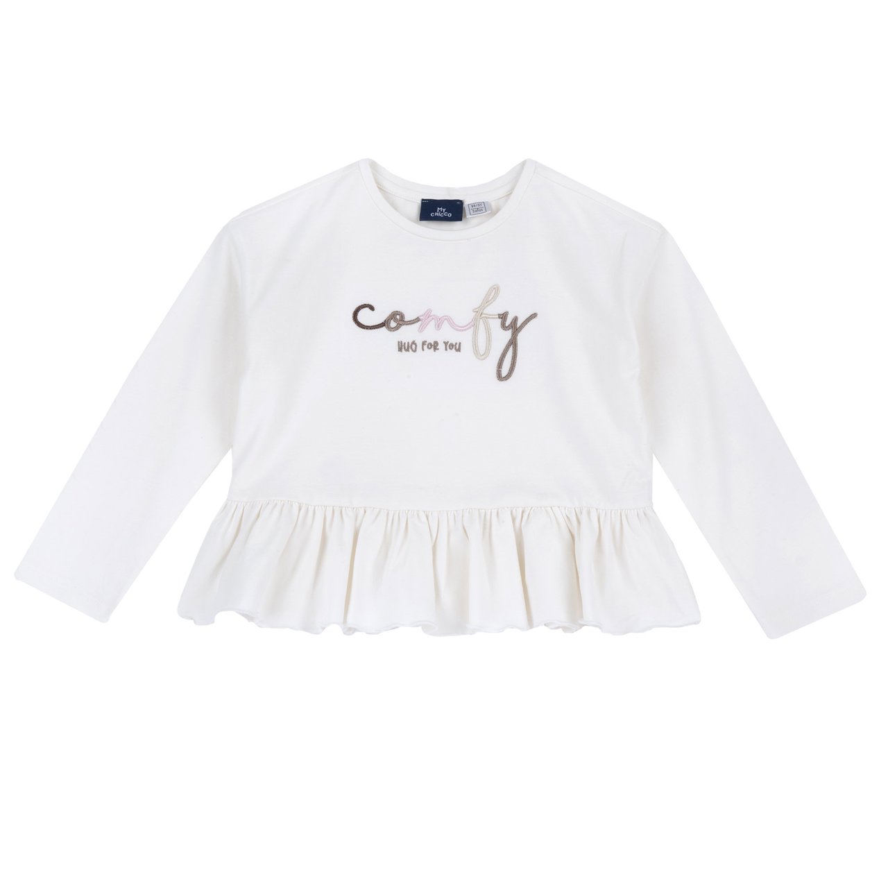 Camisola de Manga Comprida Branca "Comfy" com Folho Chicco - 0