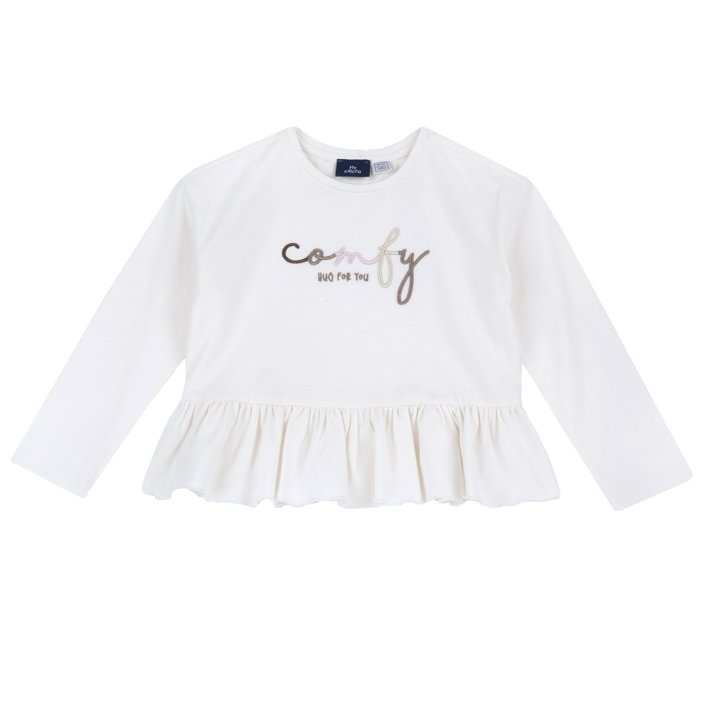 Camisola de Manga Comprida Branca "Comfy" com Folho