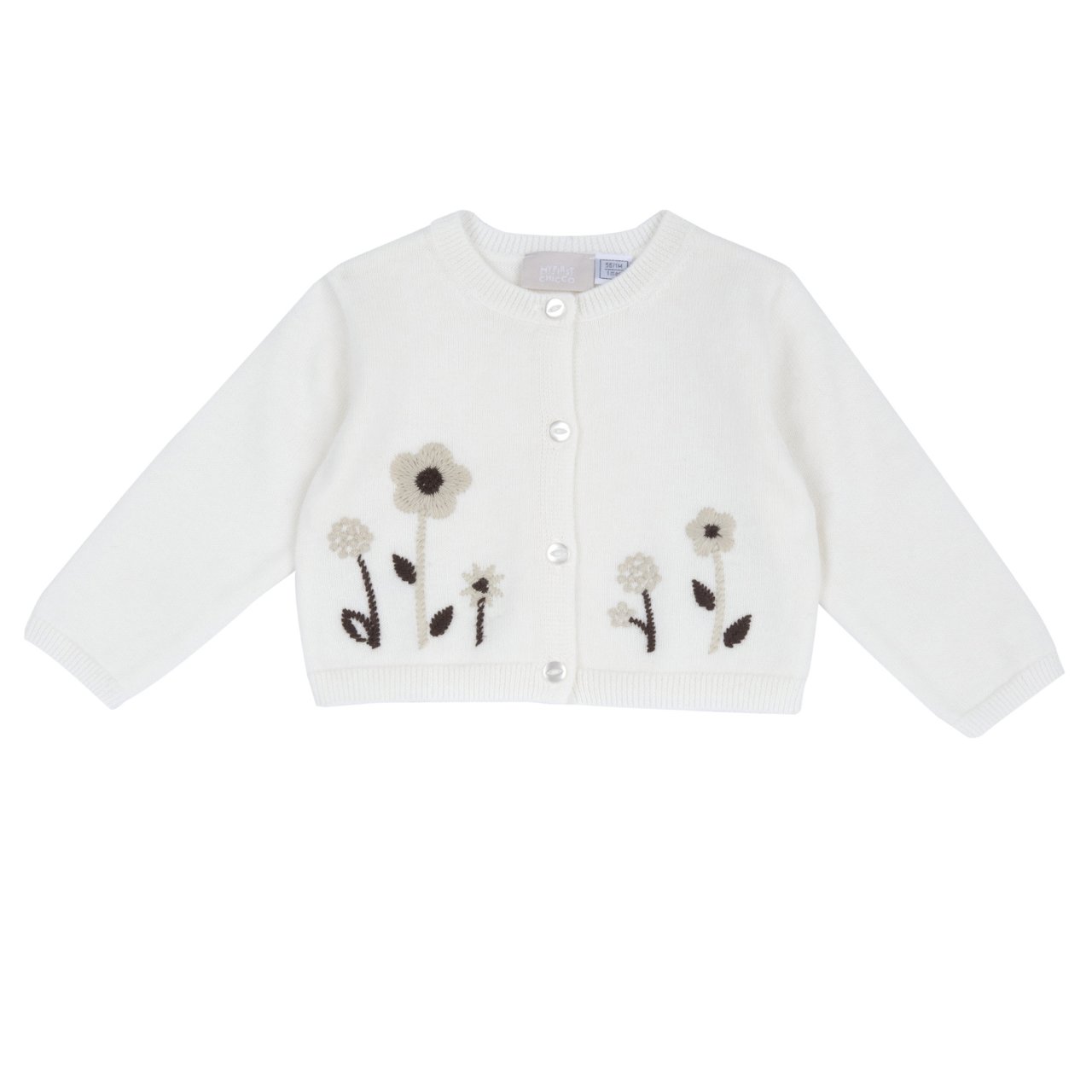 Chaqueta Blanca de Punto con Flores Chicco - 0