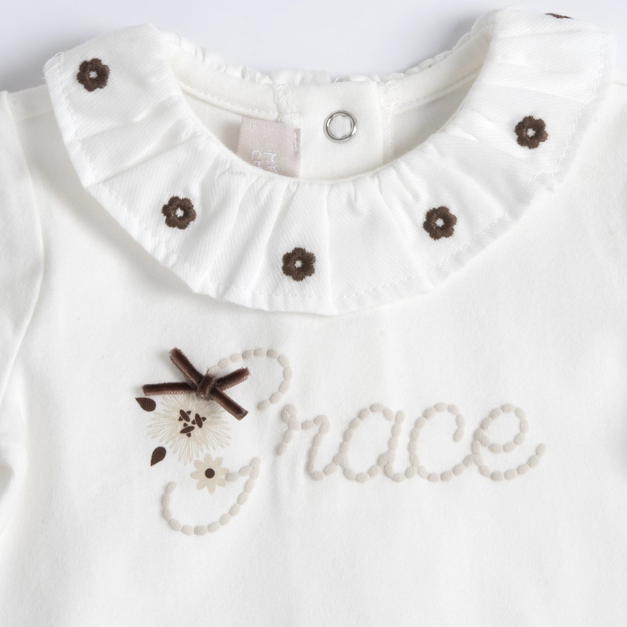 Camiseta con Bordado de Flores en el Cuello y Frase "Grace" Chicco - 2
