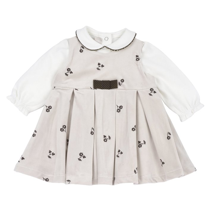 Conjunto de Camiseta Blanca y Vestido de Manga Corta con Flores