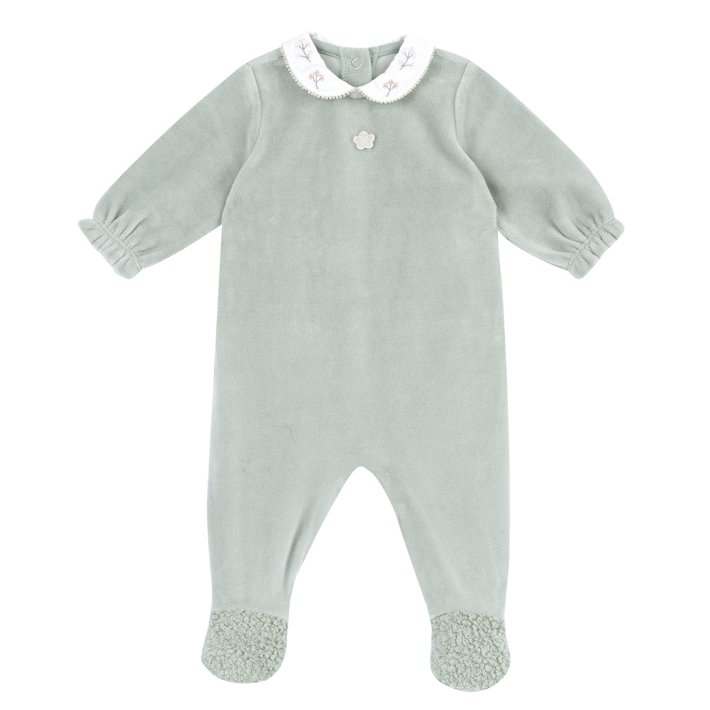 Babygrow Verde com Gola Bordada com Flores