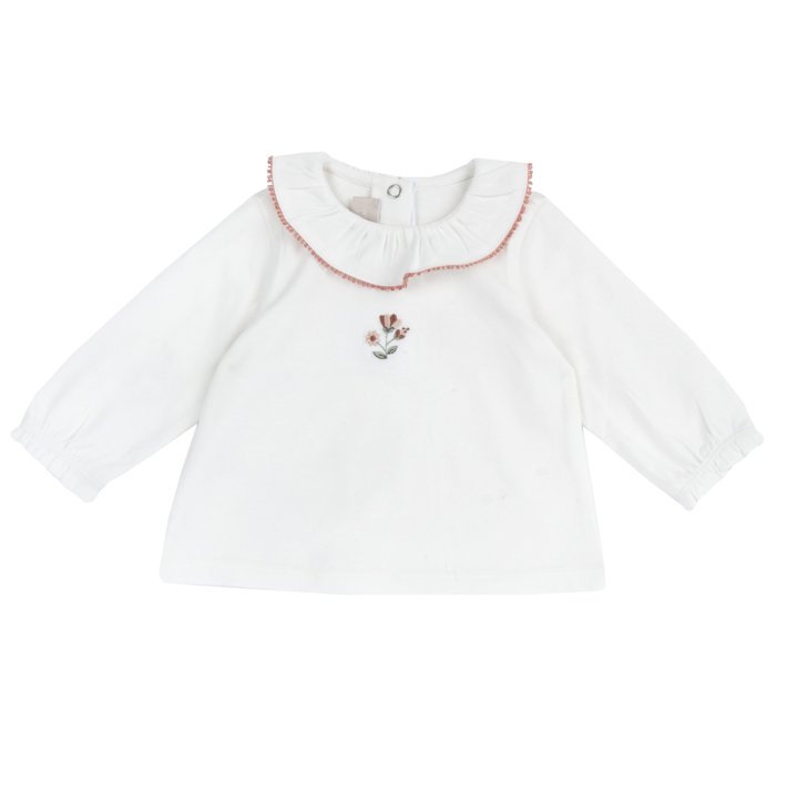 Camiseta Blanca con Bordado de Flores
