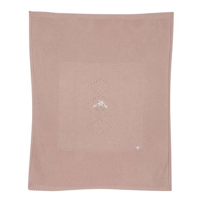 Manta de Punto Rosa con Flor