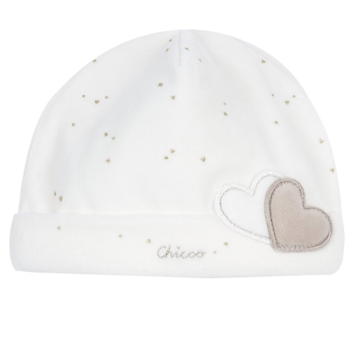 Gorro Branco com Cora&ccedil;&otilde;es