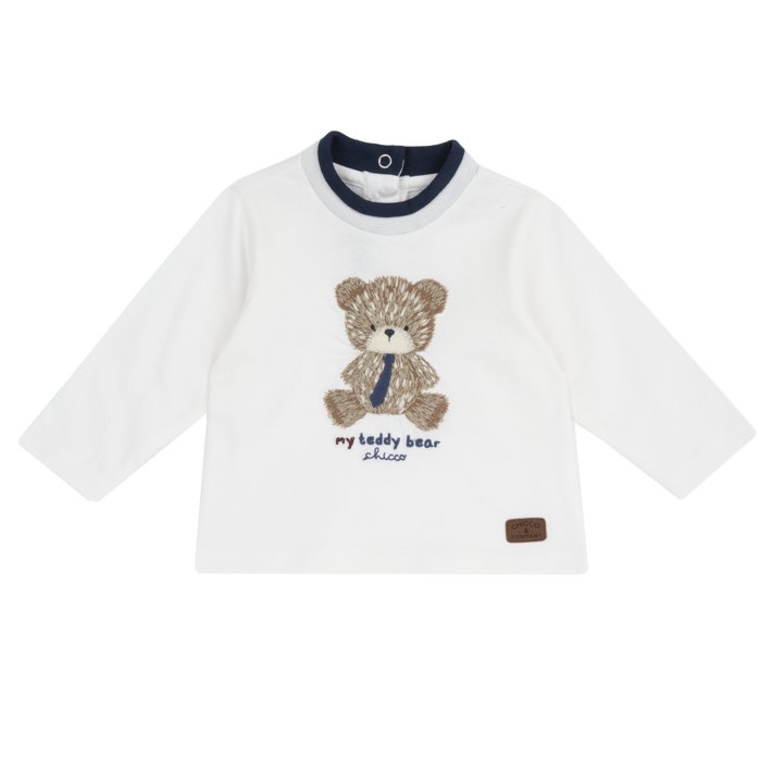 Camisola de Manga Comprida Branca com Ursinho