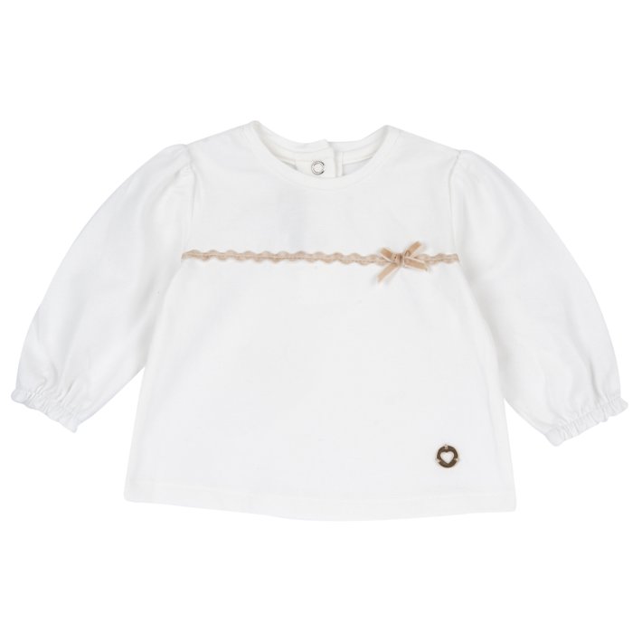 Camisola Branca com La&ccedil;o Rosa