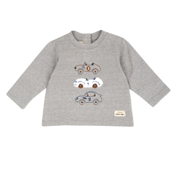 Camisola de Manga Comprida Cinzenta com Carrinhos