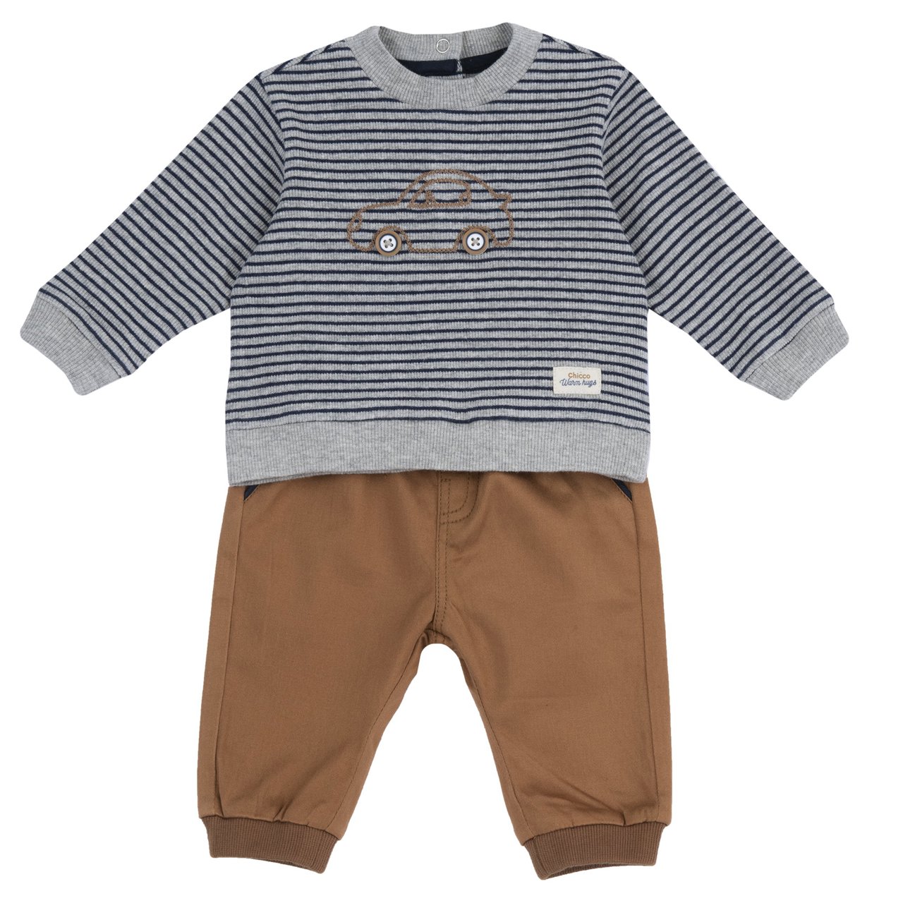 Conjunto de Sudadera de Rayas y Pantalones Marr&oacute;n Chicco - 0
