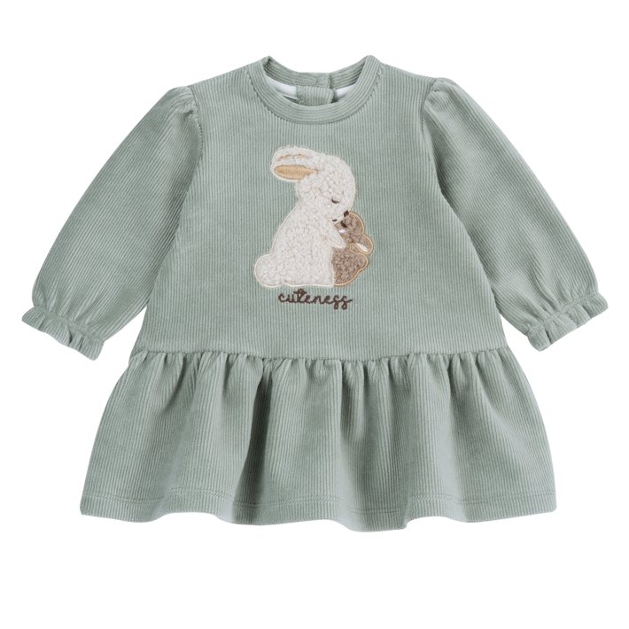 Vestido de Manga Larga Verde con Conejito
