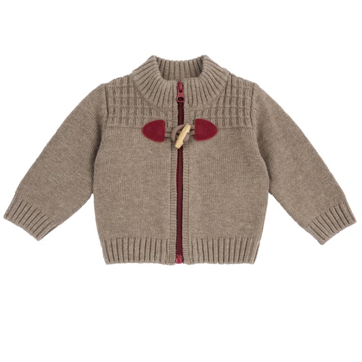 Chaqueta de Punto Marr&oacute;n con Detalles Rojos
